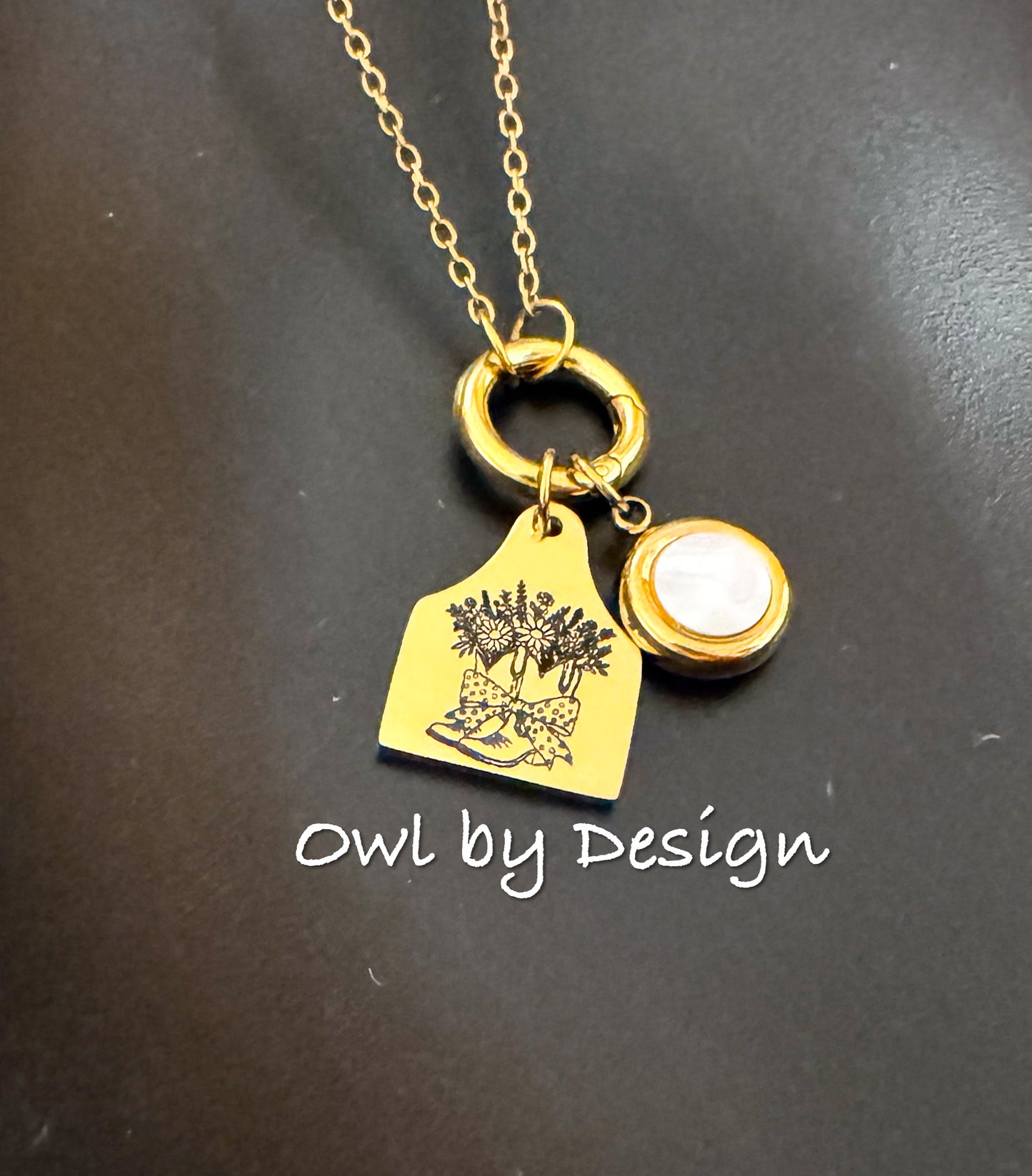 Floral Boots Cow Tag Charm Necklace