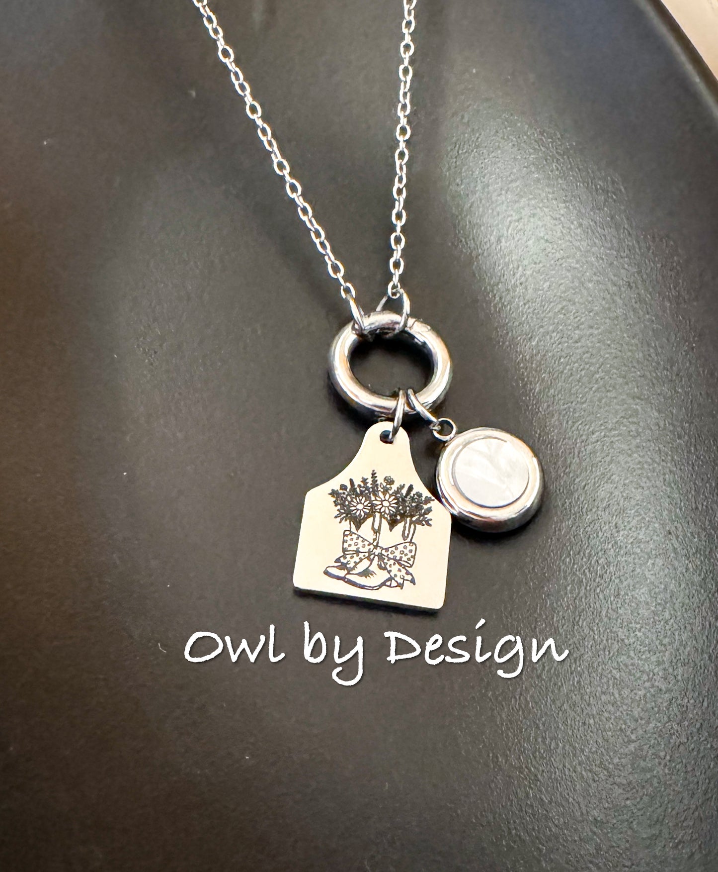Floral Boots Cow Tag Charm Necklace