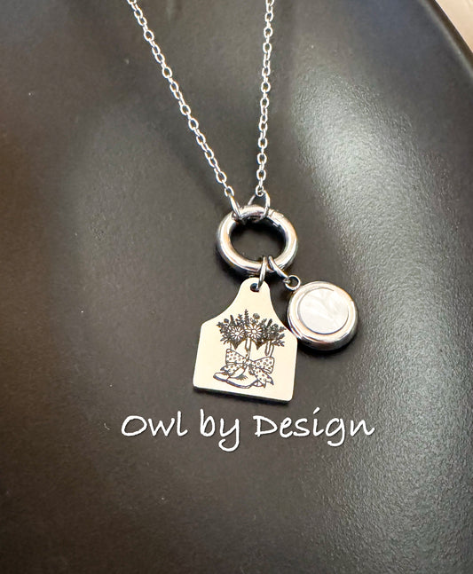 Floral Boots Cow Tag Charm Necklace