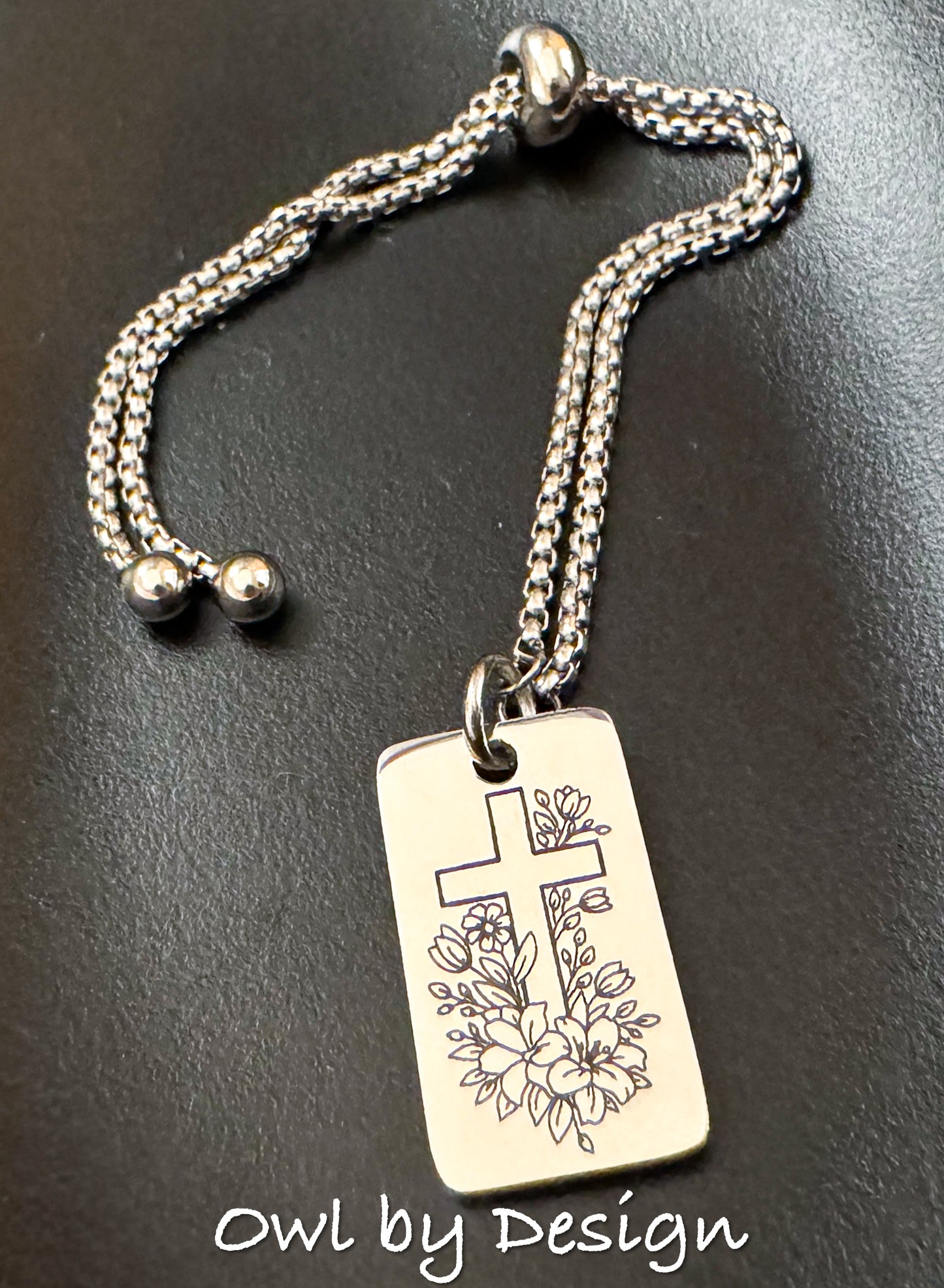Floral Cross Adjustable Bracelet