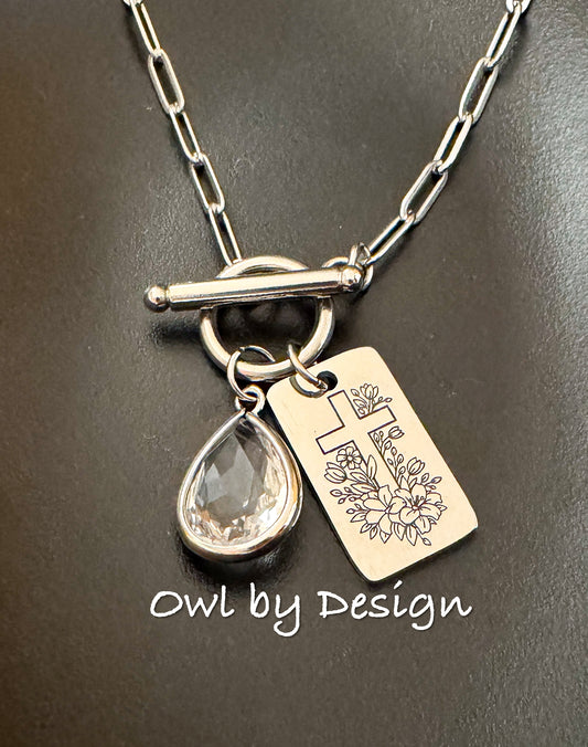 Floral Cross Charm Necklace