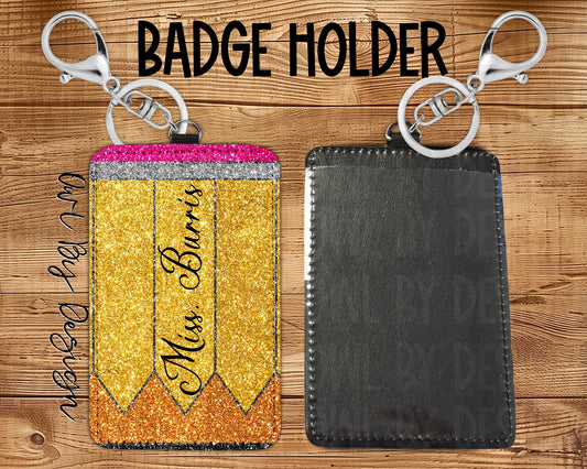 Glitter Pencil Card Holder Keychain/Lanyard *Customizable