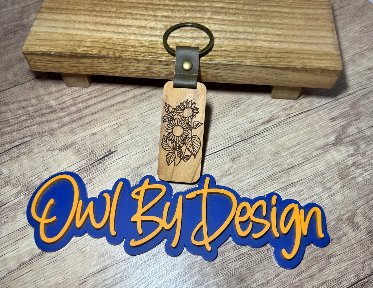 Sunflower Small Wood Keychain