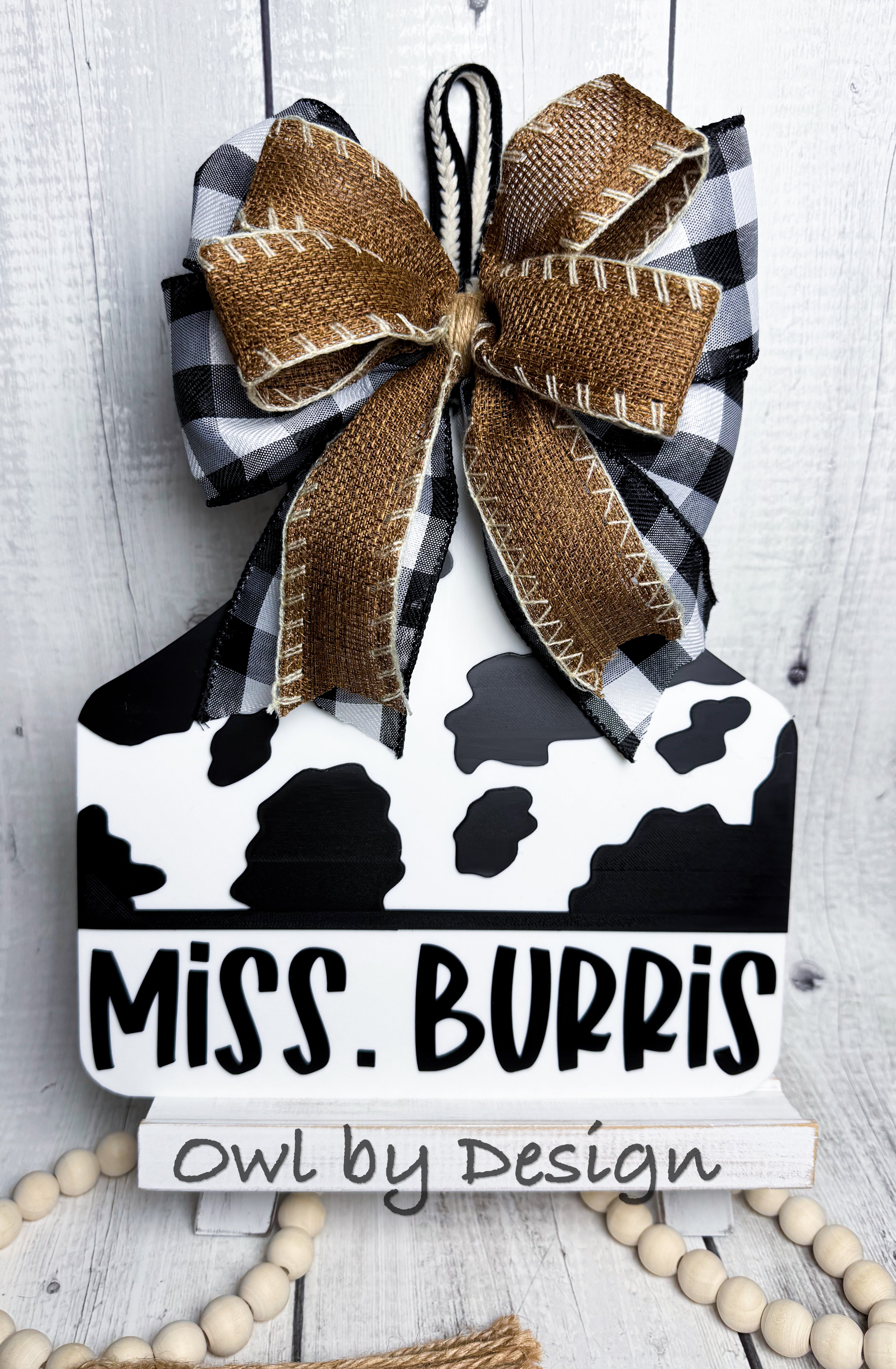 Customized Cow Tag Door Sign – Owl By Design