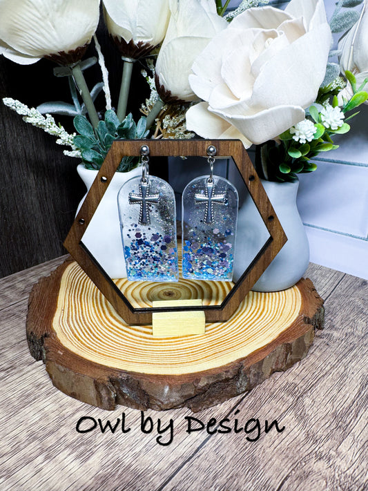 Shimmering Faith Cross Earrings