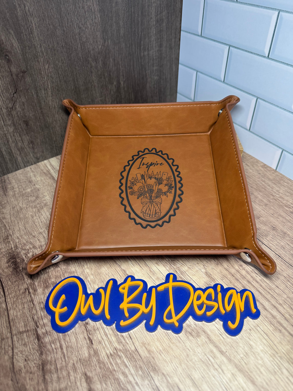 Inspire Teacher Stamp Catch All Tray - Heritage Leather Line