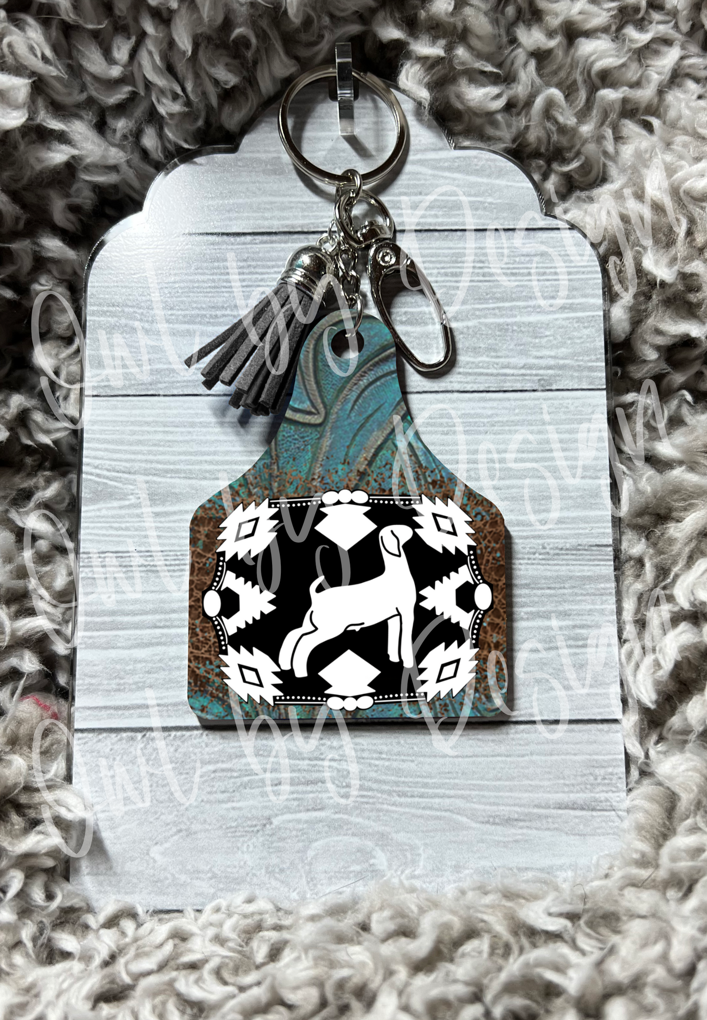 Show Livestock Buckle Western Cow Tag Keychain