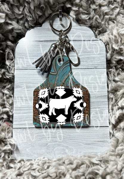 Show Livestock Buckle Western Cow Tag Keychain