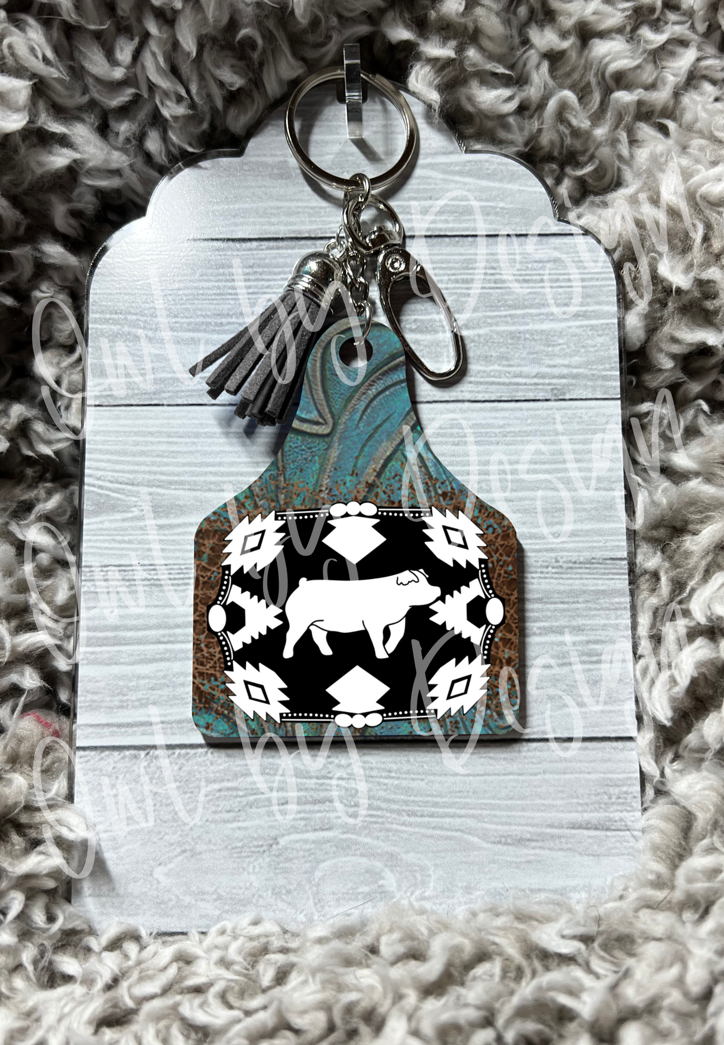 Show Livestock Buckle Western Cow Tag Keychain
