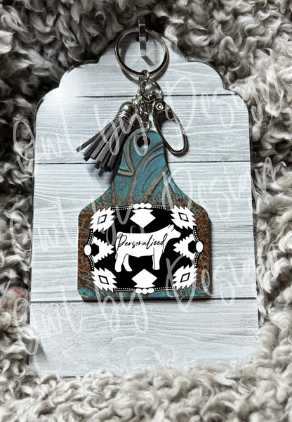 Show Livestock Buckle Western Cow Tag Keychain