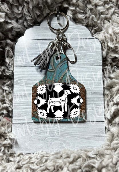 Show Livestock Buckle Western Cow Tag Keychain