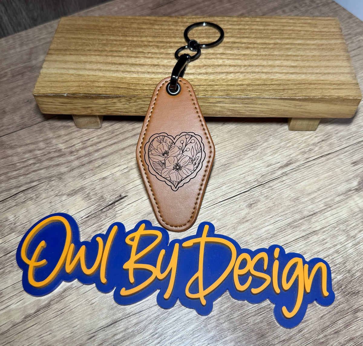 Lace Floral Heart Large Leather Keychain