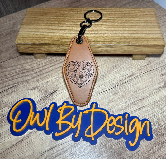 Lace Floral Heart Large Leather Keychain