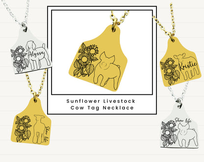 Sunflower Livestock Cow Tag Necklace