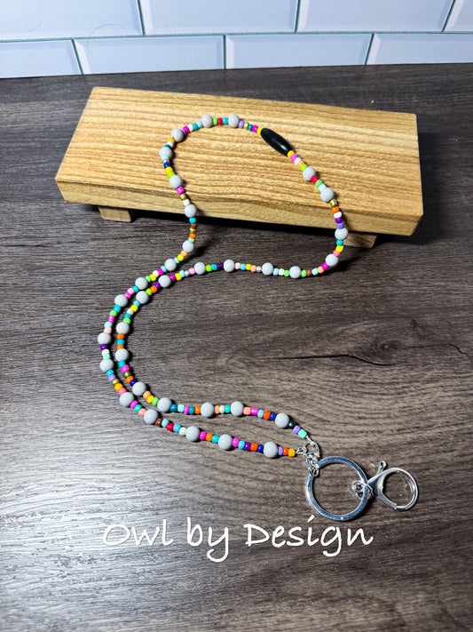 Rainbow Sprinkle Beaded Lanyard