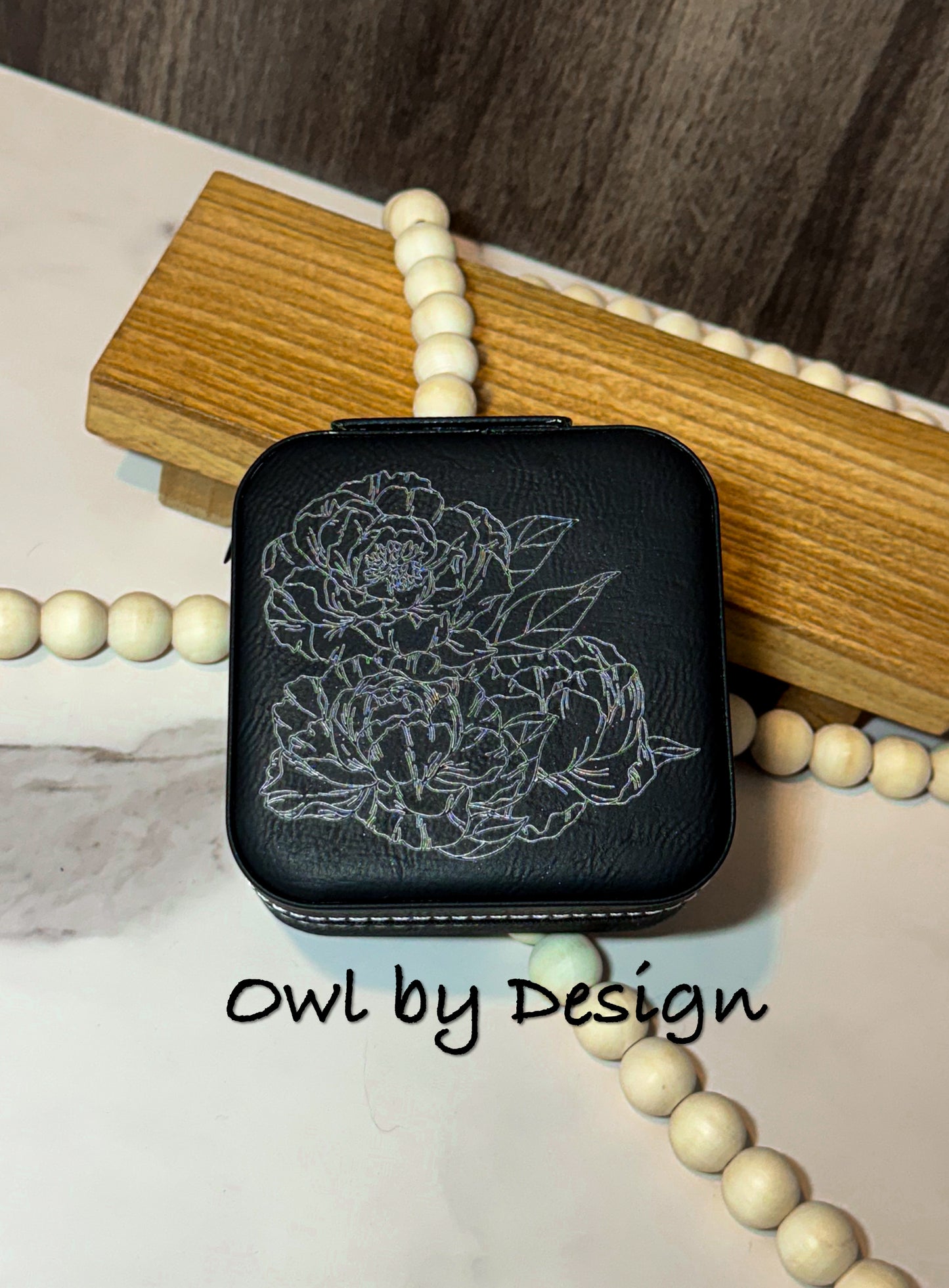 Peony Bunch Jewelry Box - Black and Silver