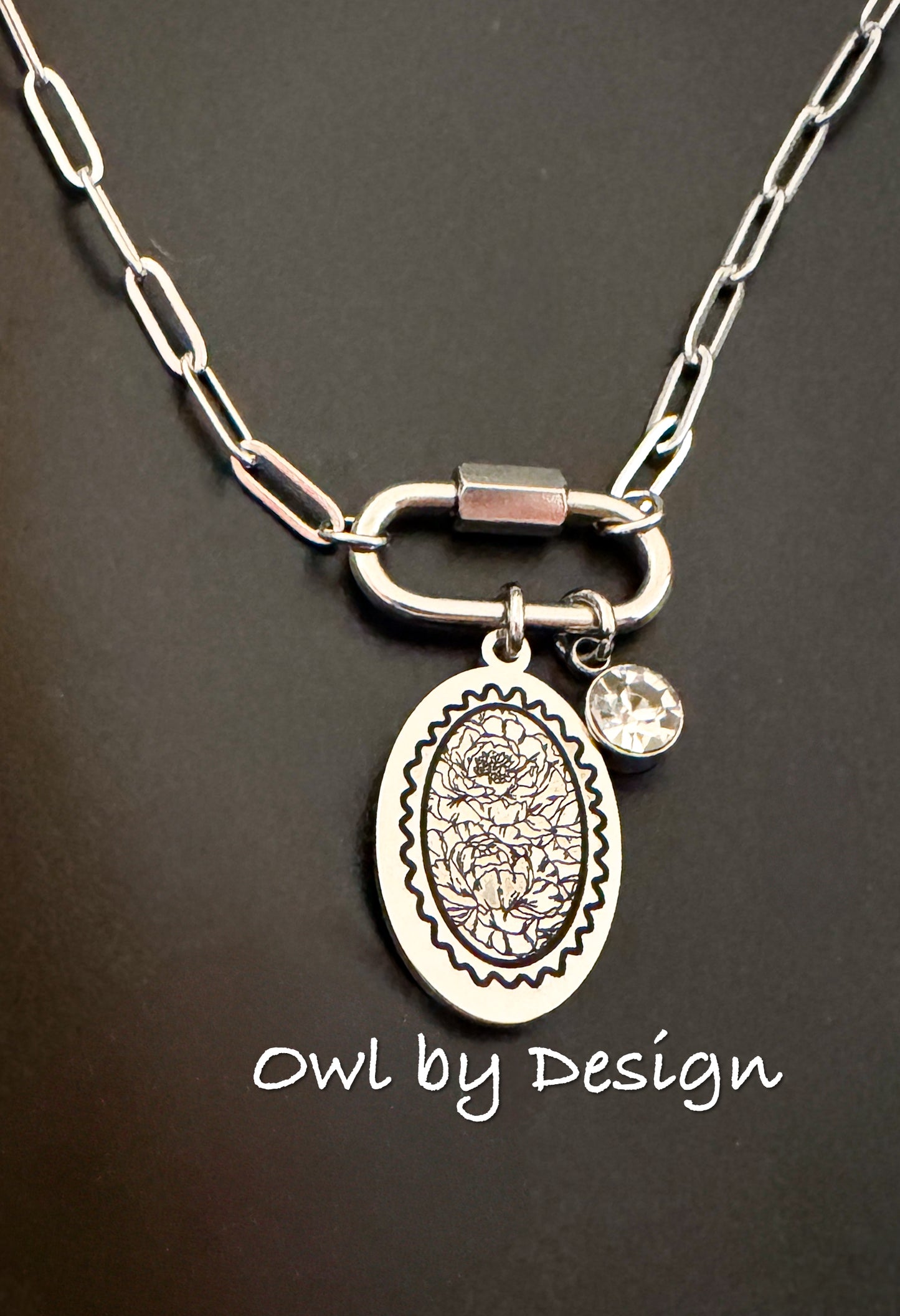 Peony Stamp Charm Necklace