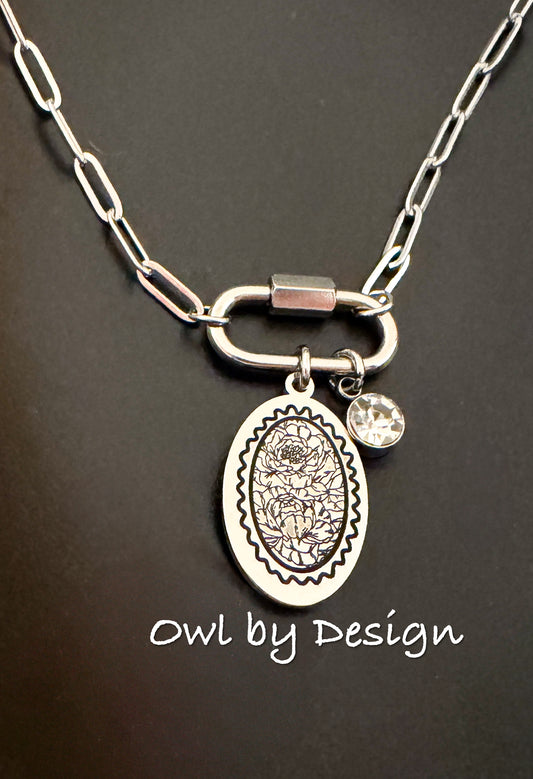 Peony Stamp Charm Necklace