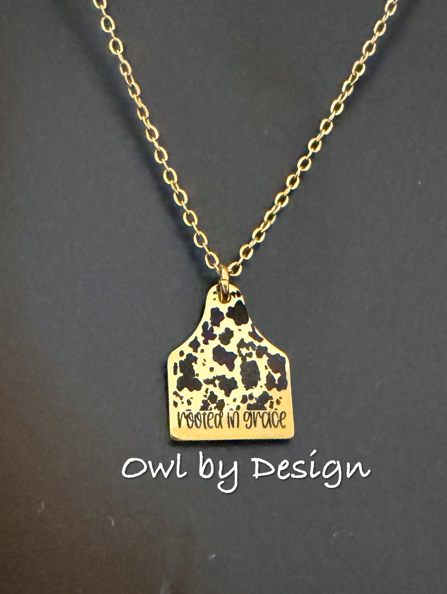 Rooted in Grace Cow Tag Necklace