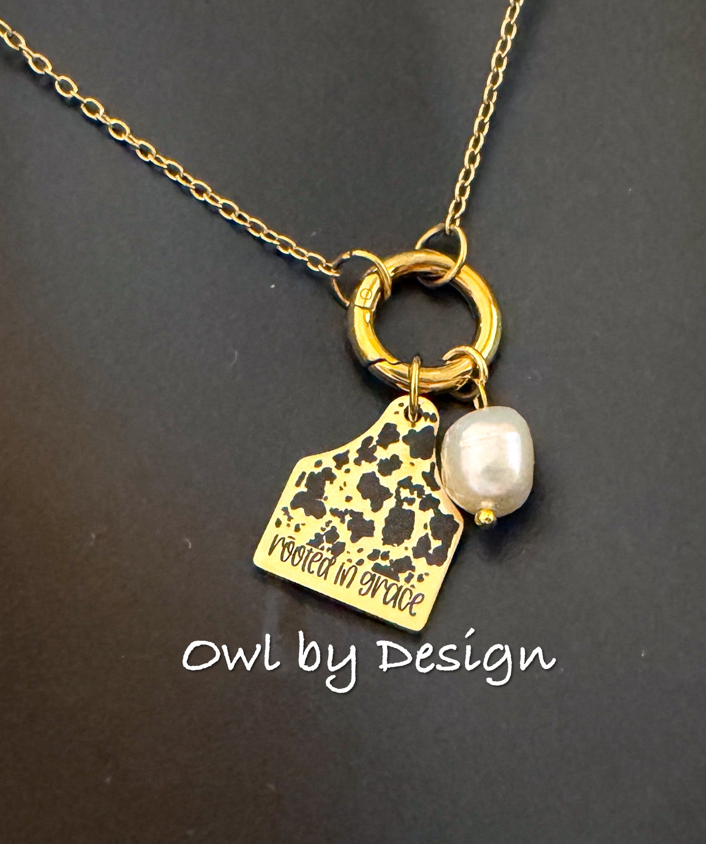Rooted in Grace Cow Tag Charm Necklace
