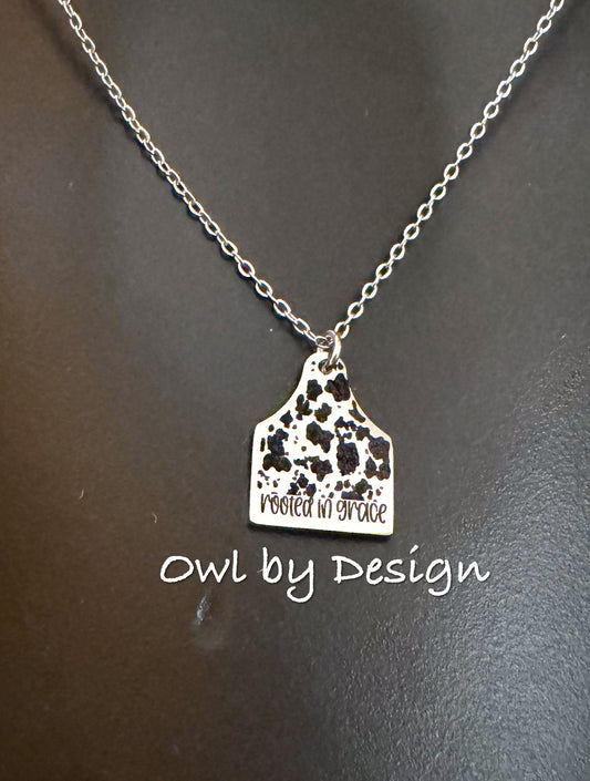 Rooted in Grace Cow Tag Necklace