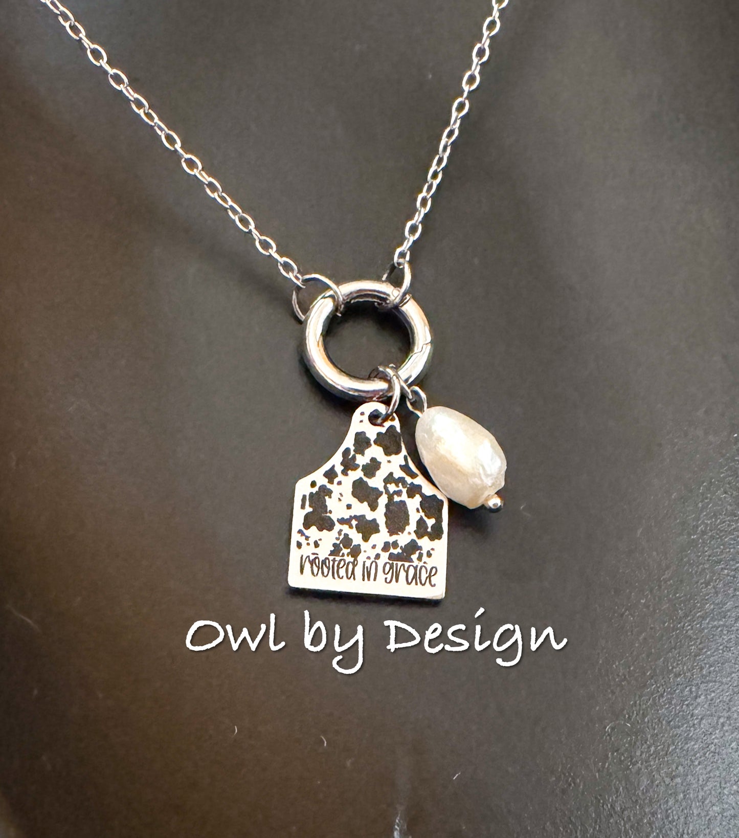 Rooted in Grace Cow Tag Charm Necklace