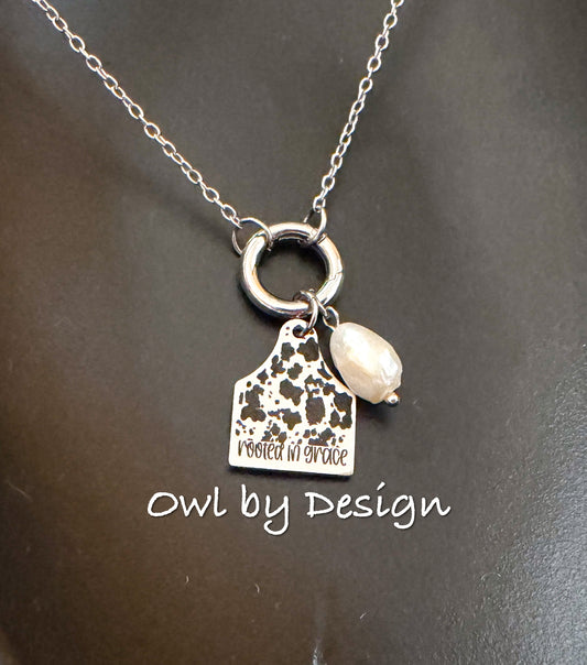 Rooted in Grace Cow Tag Charm Necklace
