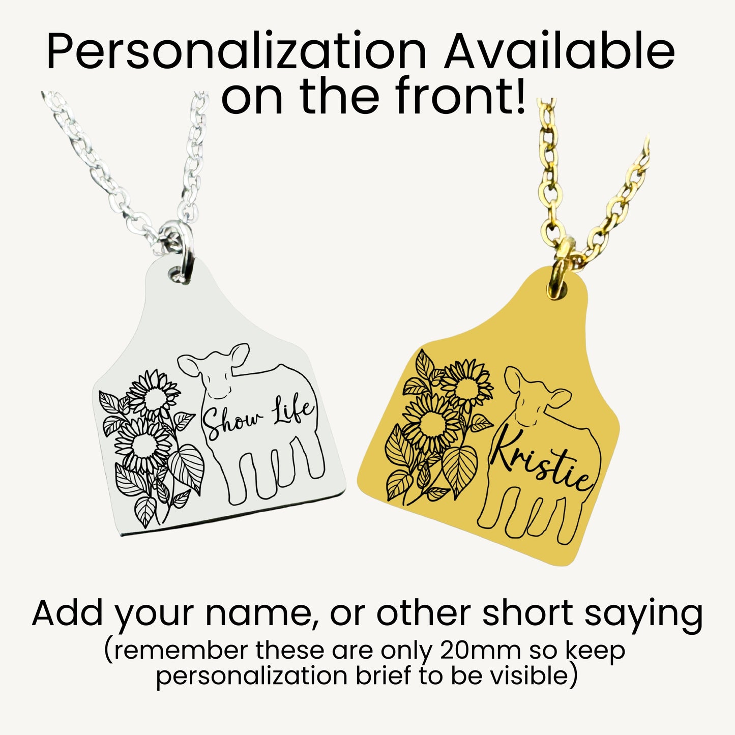 Sunflower Livestock Cow Tag Necklace