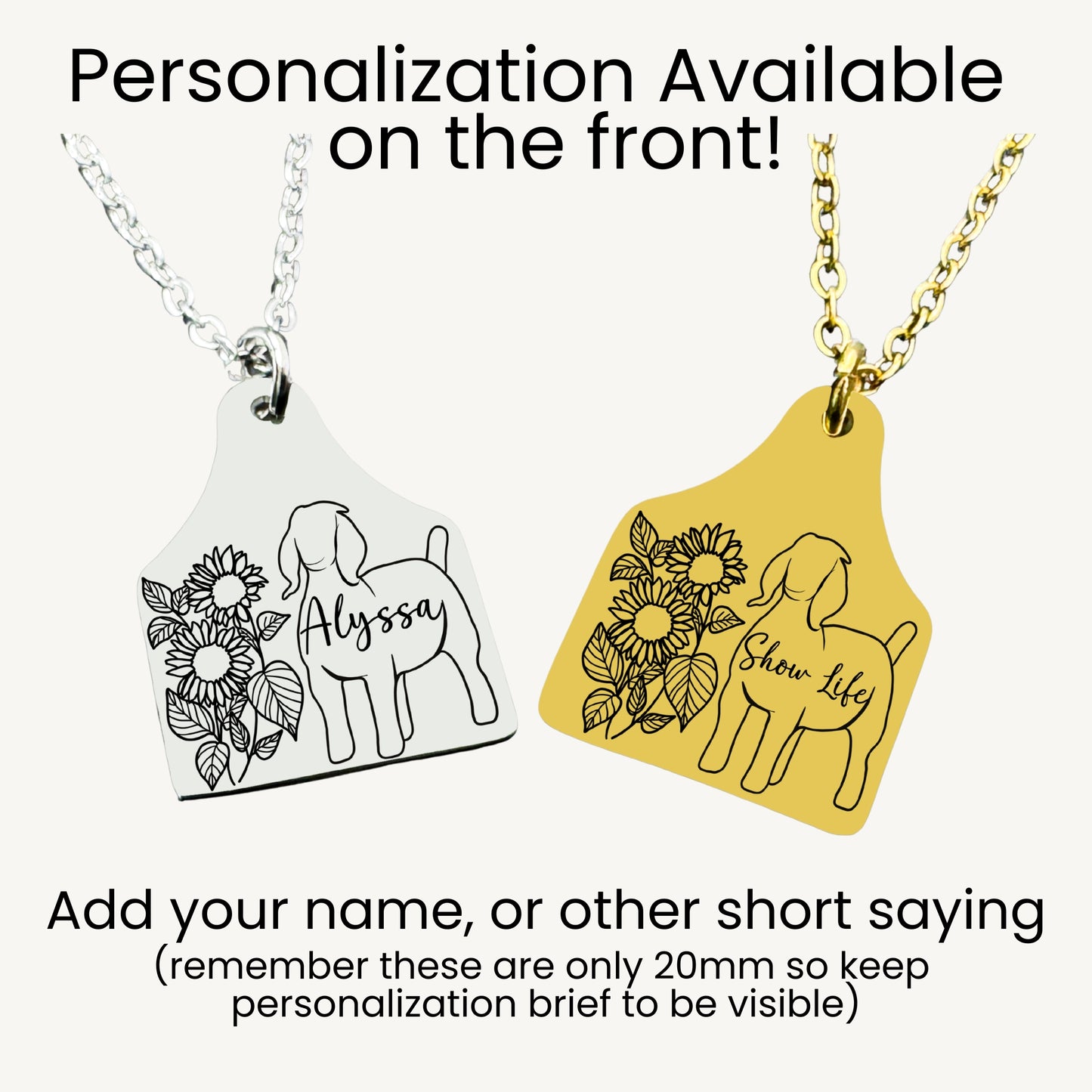 Sunflower Livestock Cow Tag Necklace