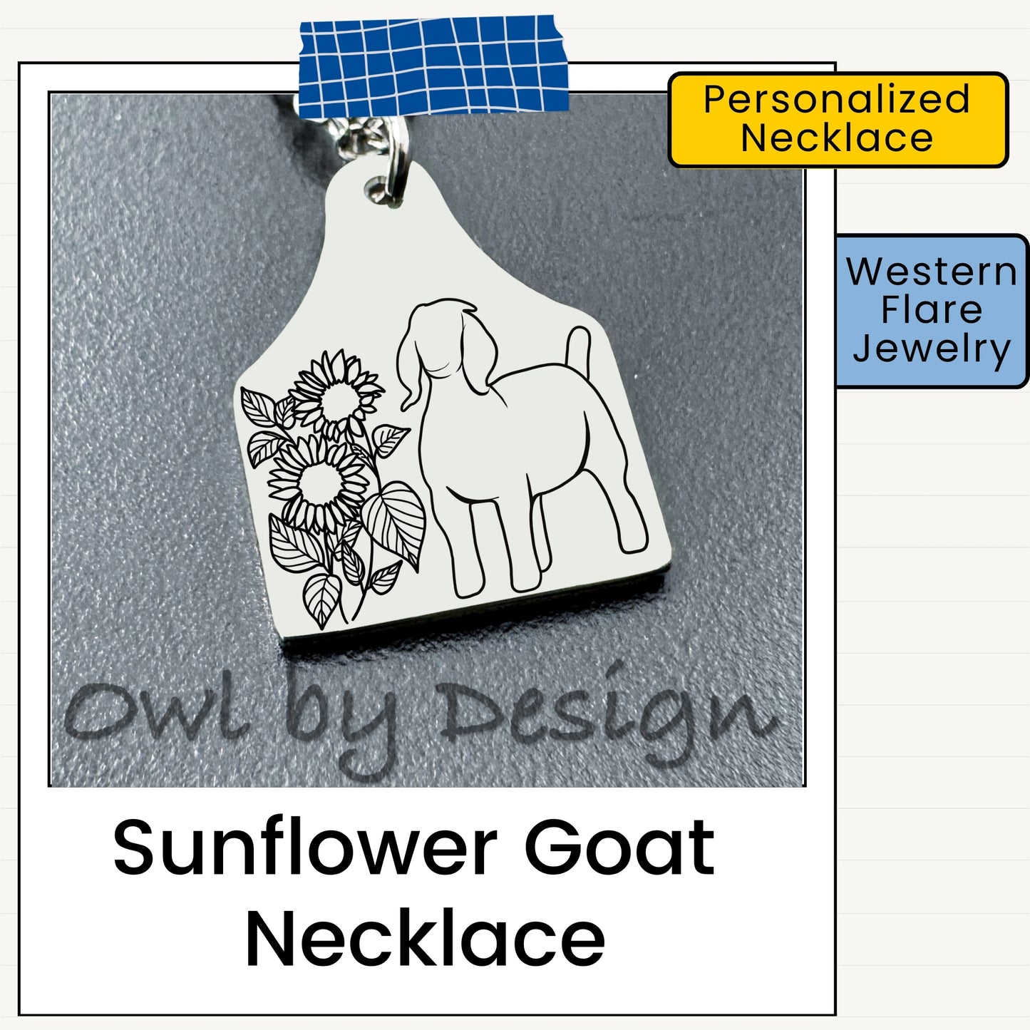 Sunflower Livestock Cow Tag Necklace