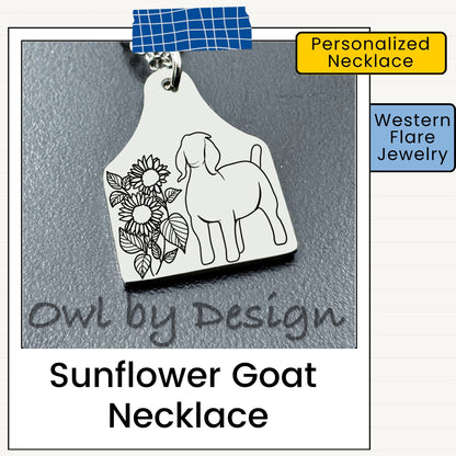 Sunflower Livestock Cow Tag Necklace