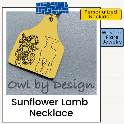Sunflower Livestock Cow Tag Necklace
