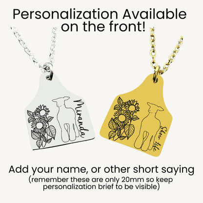 Sunflower Livestock Cow Tag Necklace