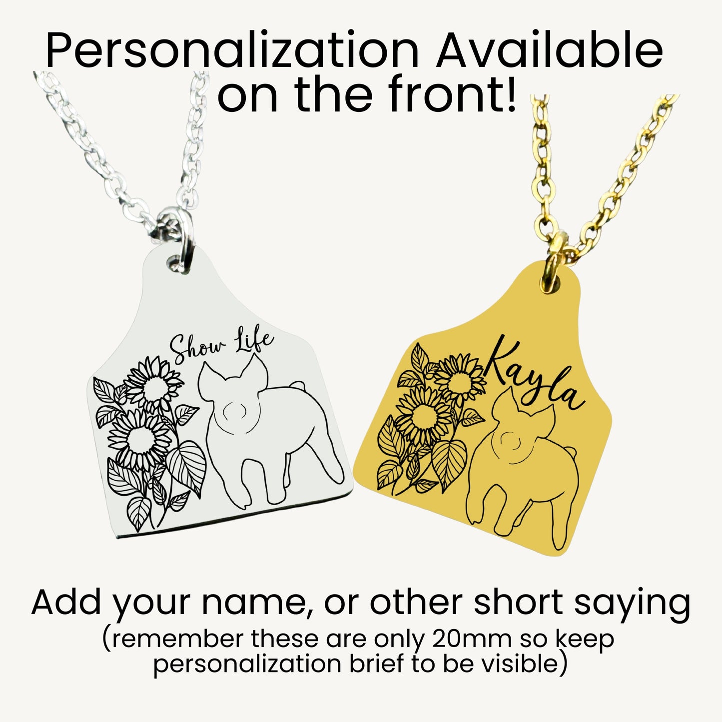 Sunflower Livestock Cow Tag Necklace