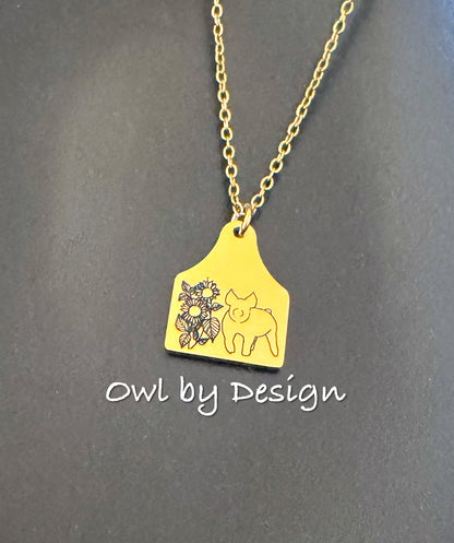 Sunflower Livestock Cow Tag Necklace