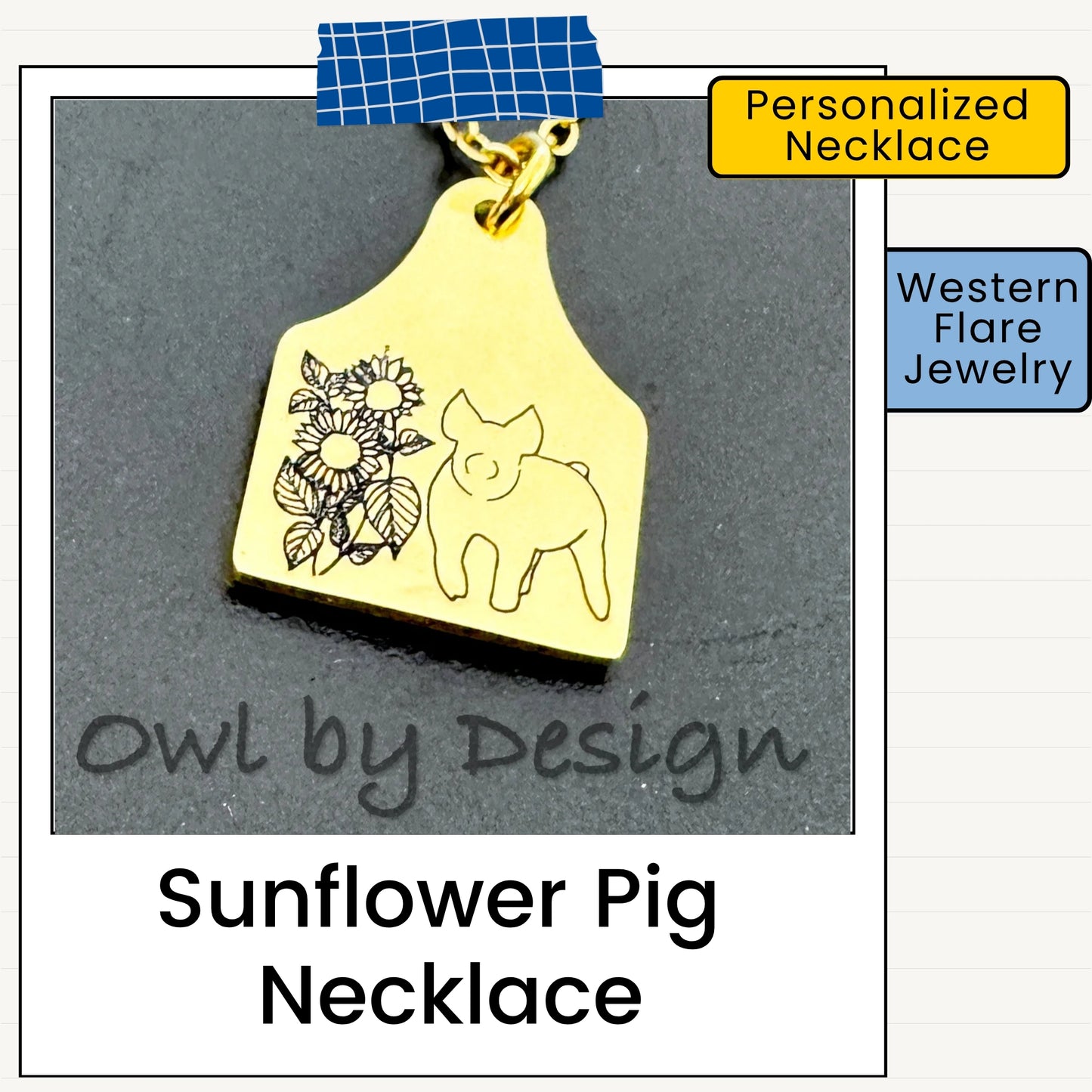 Sunflower Livestock Cow Tag Necklace