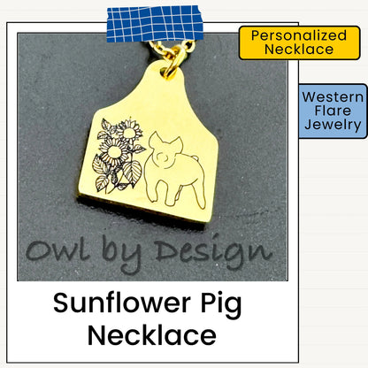 Sunflower Livestock Cow Tag Necklace