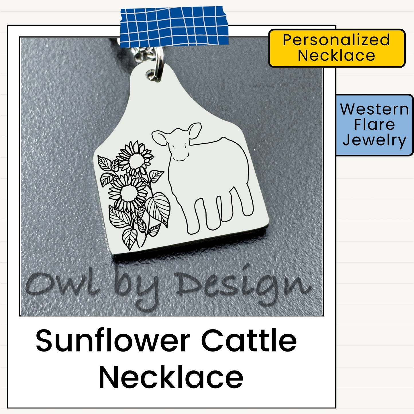 Sunflower Livestock Cow Tag Necklace