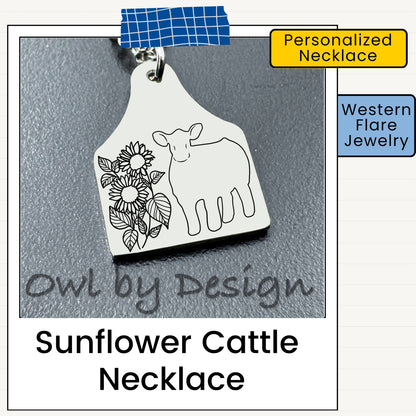 Sunflower Livestock Cow Tag Necklace