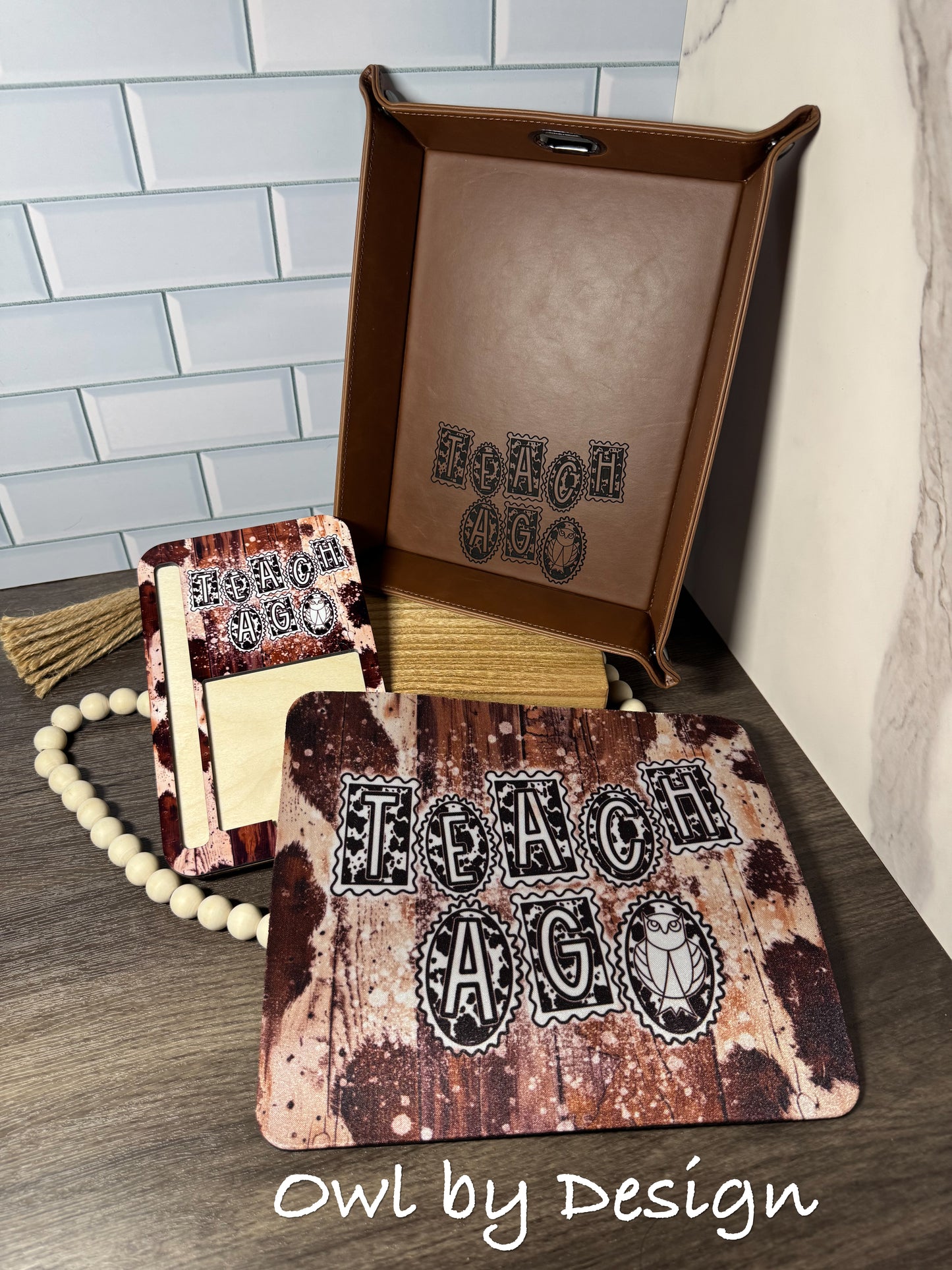 Teach Ag Desk Bundle - Mousepad, Note/Pen Holder and Catch All Valet Tray