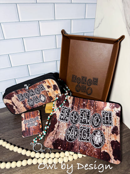 Teach Ag Teacher Appreciation Bundle - Lanyard, Badge Holder, Mousepad, Tray, and Pencil Pouch