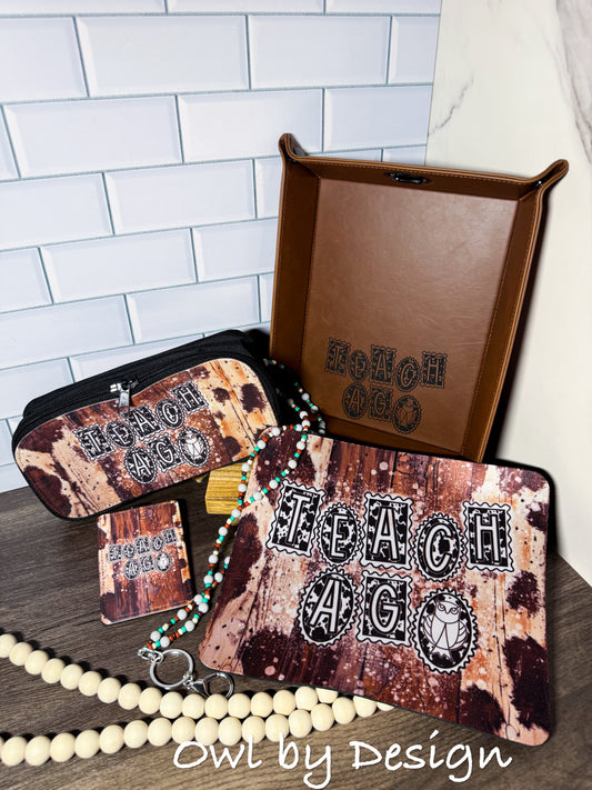 Teach Ag Teacher Appreciation Bundle - Lanyard, Badge Holder, Mousepad, Tray, and Pencil Pouch