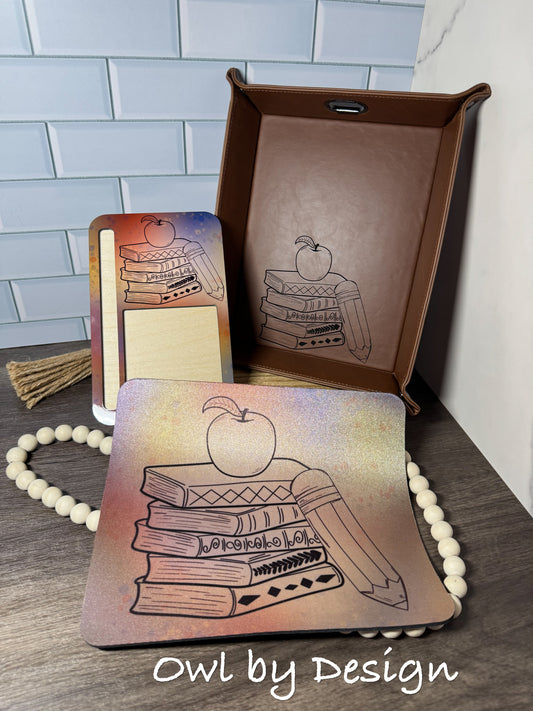 Teacher Necessities Desk Bundle - Mousepad, Note/Pen Holder and Catch All Valet Tray