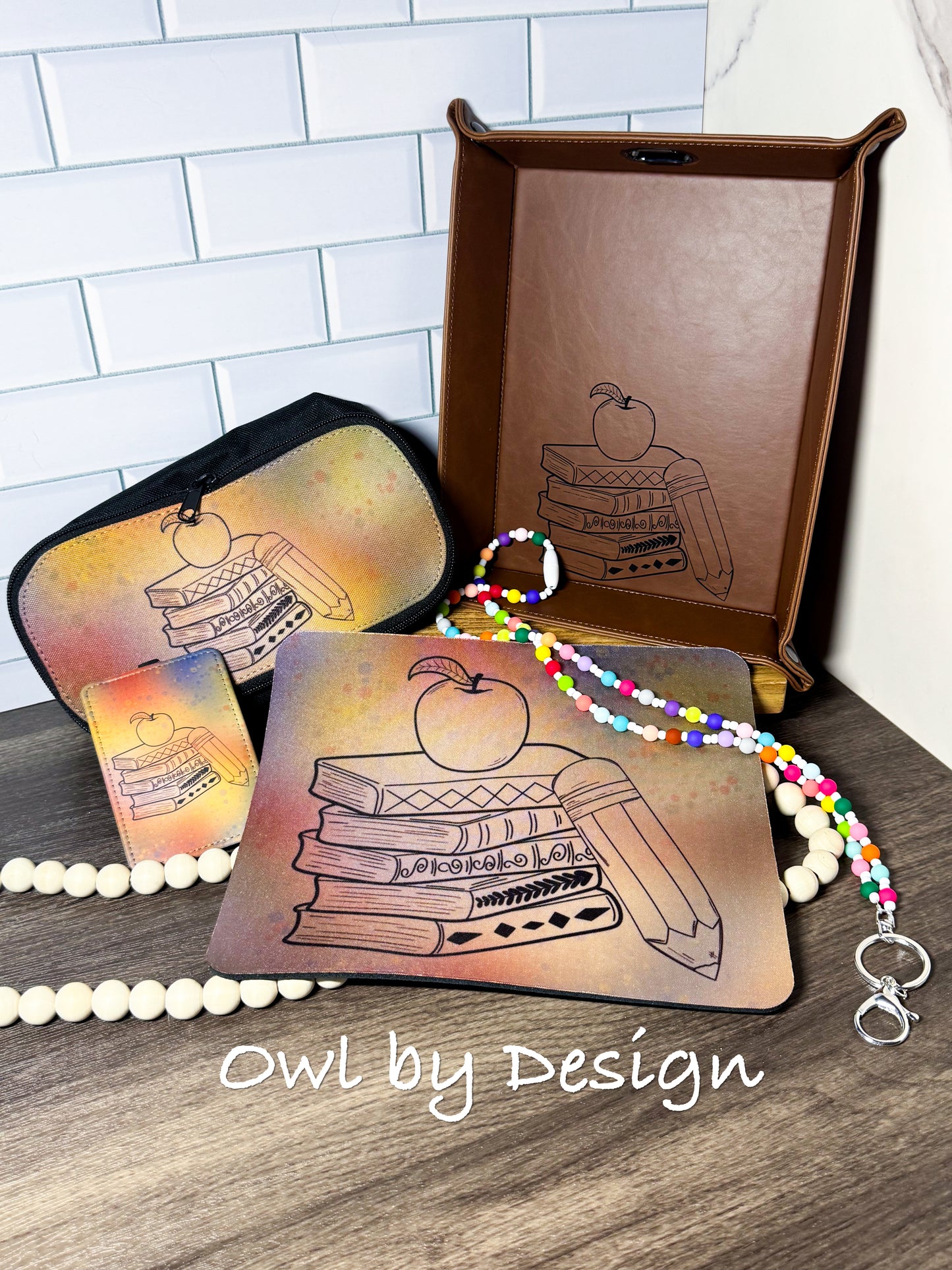 Teacher Necessities Teacher Appreciation Bundle - Lanyard, Badge Holder, Mousepad, Tray, and Pencil Pouch