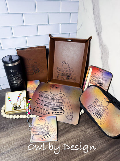 Teacher Necessities Ultimate Bundle - Lanyard, Badge Holder, Mousepad, Note/Pen Holder, Tray, Necklace, Bracelet, Tumbler, Coaster, Journal, Pencil Pouch