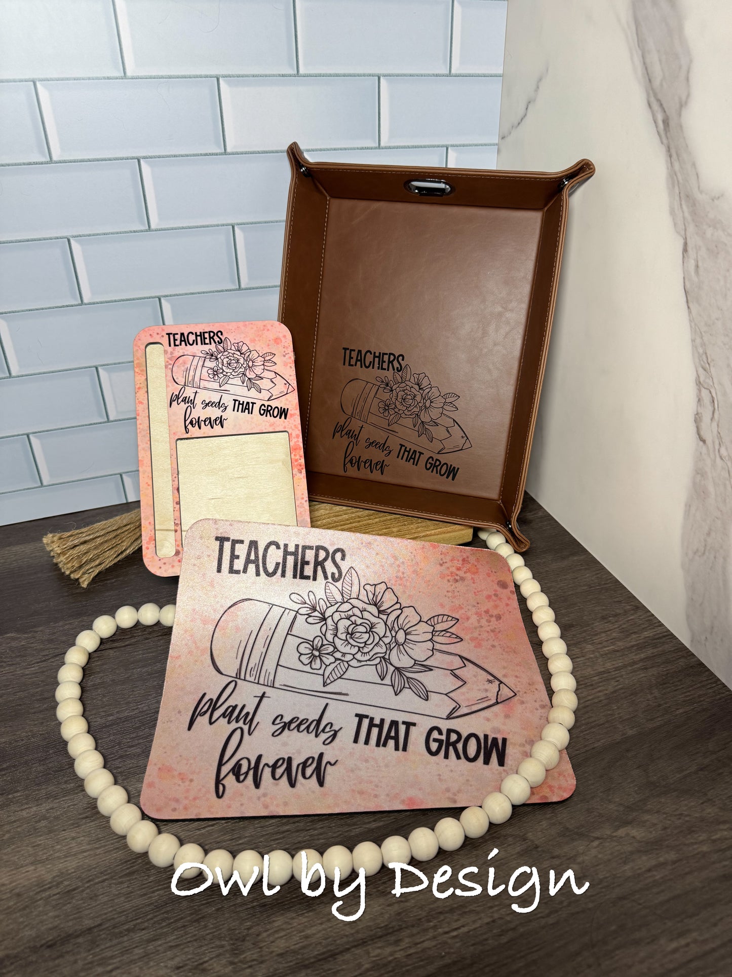 Teachers Plant Seeds Desk Bundle - Mousepad, Note/Pen Holder and Catch All Valet Tray
