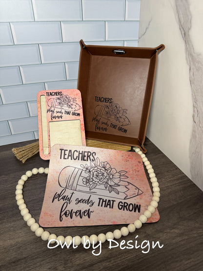 Teachers Plant Seeds Desk Bundle - Mousepad, Note/Pen Holder and Catch All Valet Tray