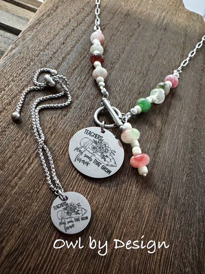 Teachers Plant Seeds Jewelry Bundle - Beaded Accent Necklace and Bracelet