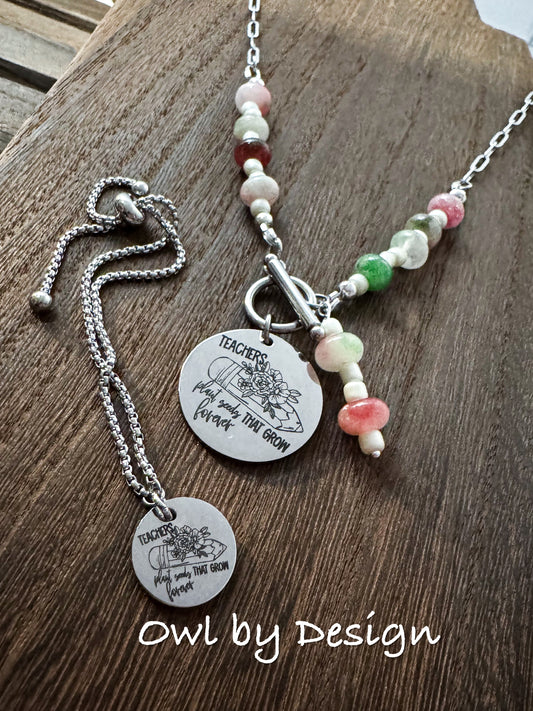 Teachers Plant Seeds Jewelry Bundle - Beaded Accent Necklace and Bracelet