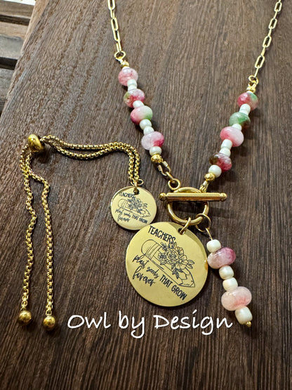Teachers Plant Seeds Jewelry Bundle - Beaded Accent Necklace and Bracelet
